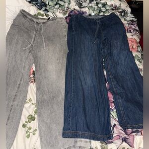 H&M Women’s Denim Wash Linen Pants - Gray & Dark Blue